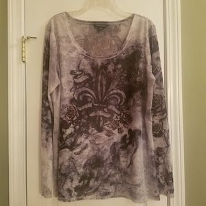 Rock & Republic Sheer Gray and Black Top, Size XL